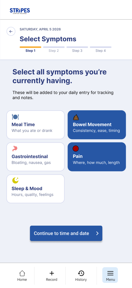 Select symptoms screen